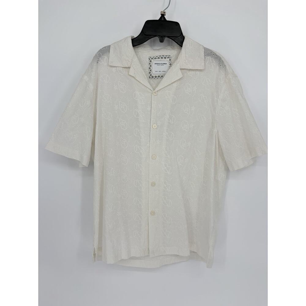 NWT Denim & Flower Ricky Singh Camp Shirt Mens S Ivory Eyelet Embroidered - Picture 2 of 9